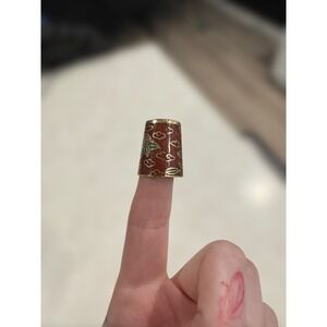 Vintage Cloisonné Thimble‎ Sewing Collectible Floral Brown Gold Metal
